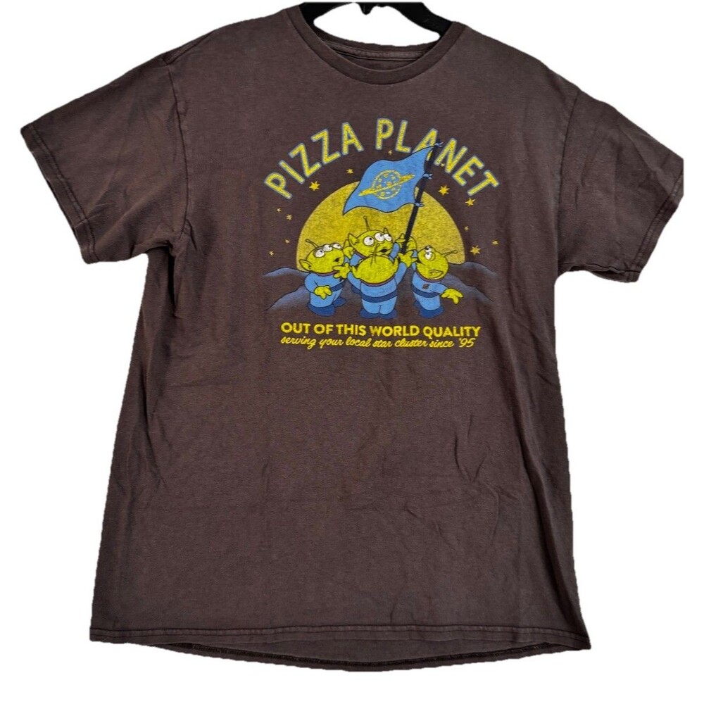Disney Pixar Toy Story Pizza Planet Alien Graphic T Shirt Medium Black Tee